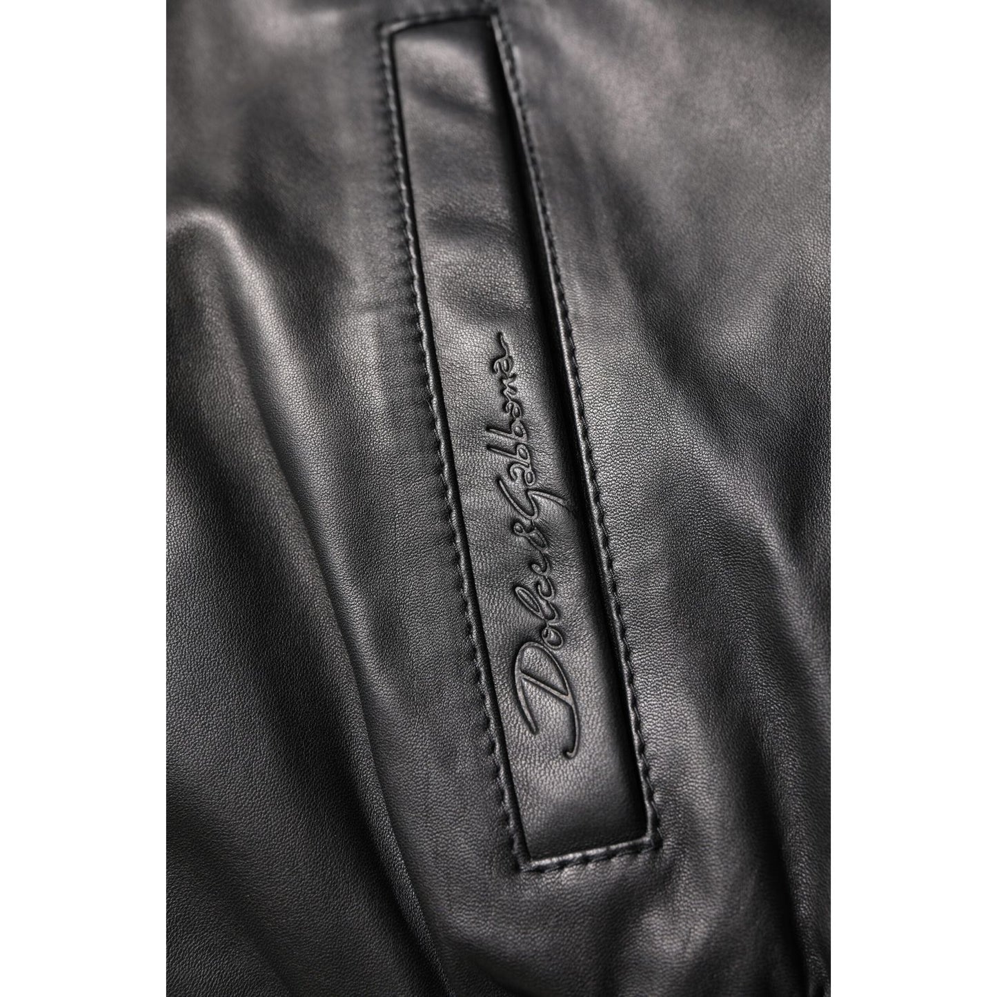 Dolce & Gabbana Black Lambskin Leather Full Zip Biker Jacket JKT41435-48