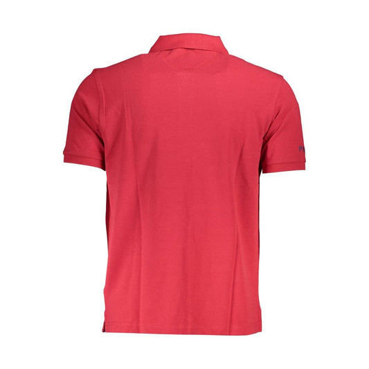 Back view of La Martina Red Cotton Men Polo Shirt showcasing luxurious fabric and sleek design with short sleeves.