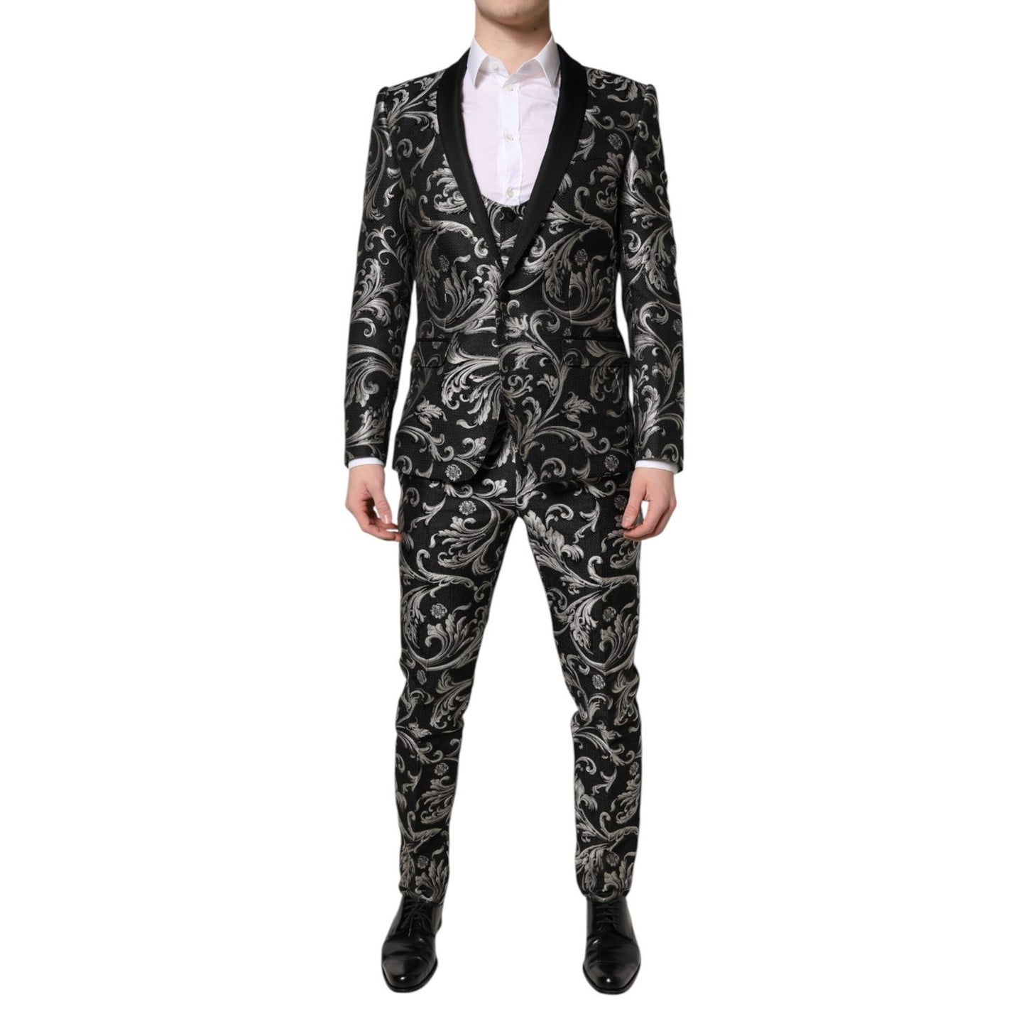Dolce & Gabbana Black Gray MARTINI Jacquard Men 3 Piece Suit