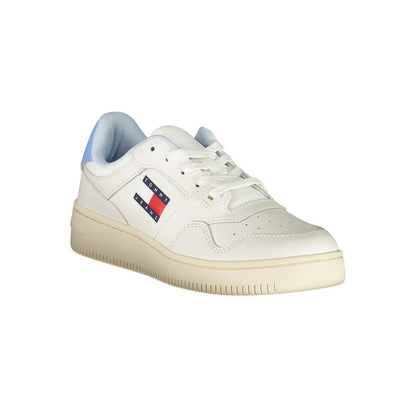 Tommy Hilfiger White Leather Women Sneaker with logo and contrasting details for sporty-chic style and comfort.