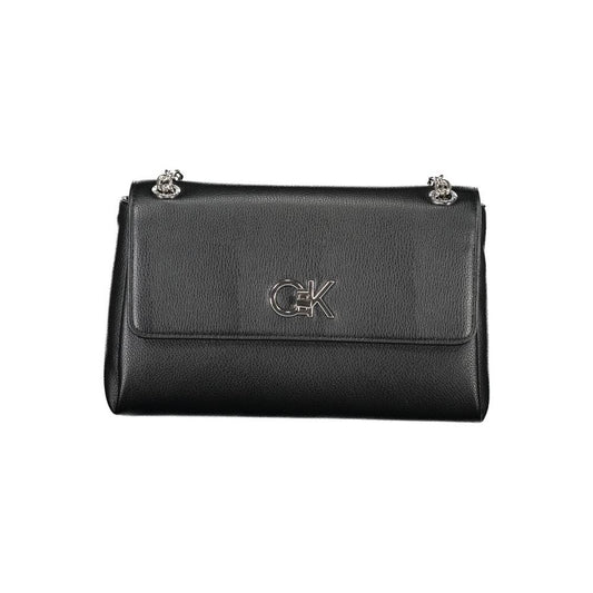 Calvin Klein black polyethylene women's handbag with logo, featuring a chic design and swivel closure for day-to-night elegance.