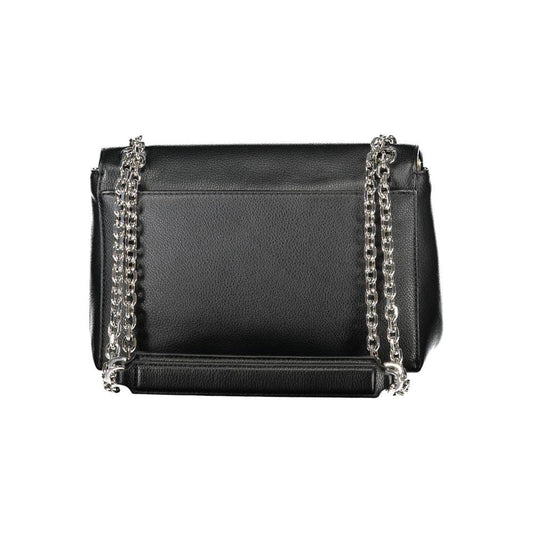 Calvin Klein black polyethylene women handbag with chain strap and dual compartments