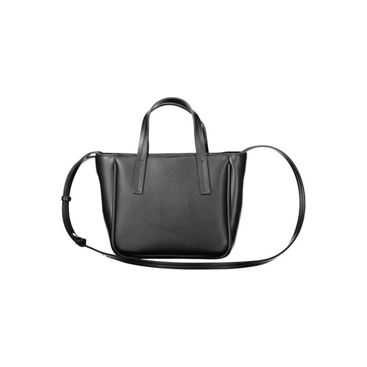 Calvin Klein women's black handbag with two handles and adjustable strap, made of 33% polyester and 67% polyethylene with subtle logo.