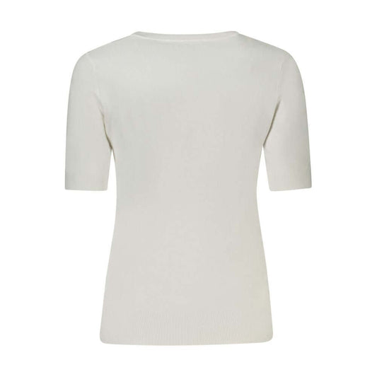 Back view of Guess Jeans Women's White Viscose Sweater with short sleeves and elegant design.