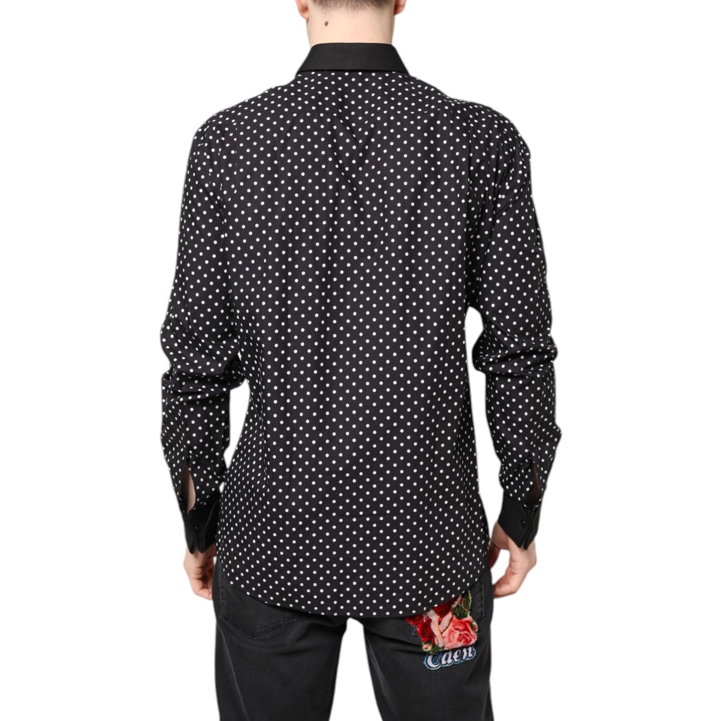 Dolce & Gabbana Black Polka Dot Cotton Formal Dress Shirt