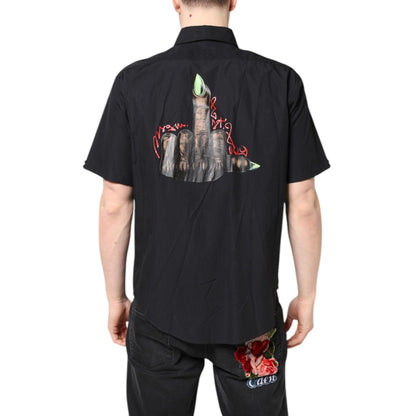 MSGM Black Printed Short Sleeves Collared Men Casual Shirt