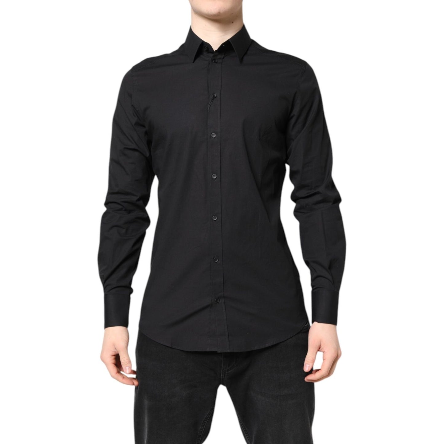 Dolce & Gabbana Black GOLD Cotton Dress Formal Shirt