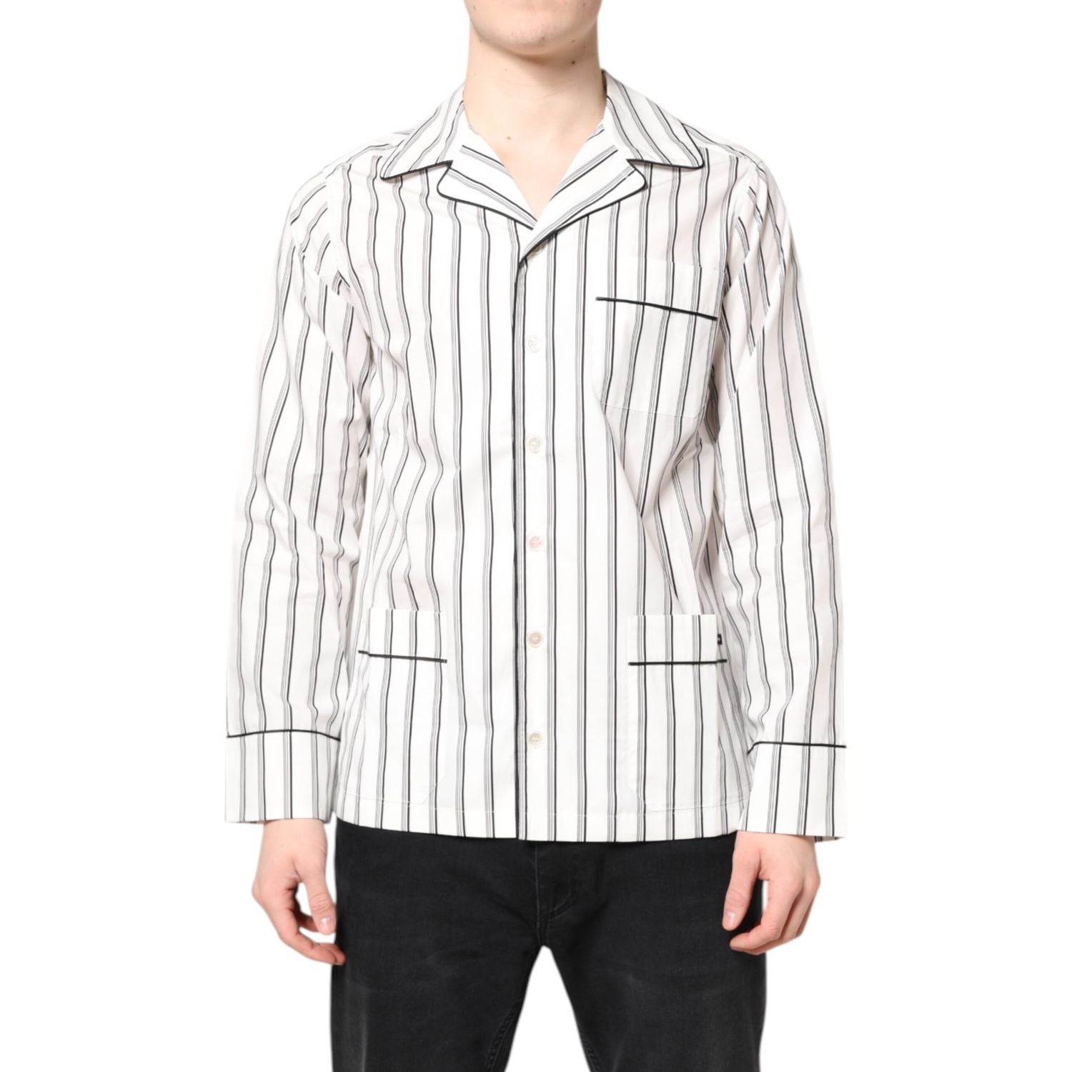 Dolce & Gabbana White Stripes Lounge Pajama Sleepwear Shirt