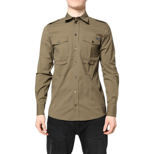 Dolce & Gabbana Brown Cotton Stretch Casual Long Sleeves Shirt TSH87842-38