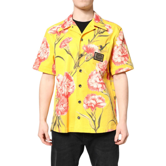 Dolce & Gabbana Yellow Floral Men Button Down Casual Shirt TSH90327-40