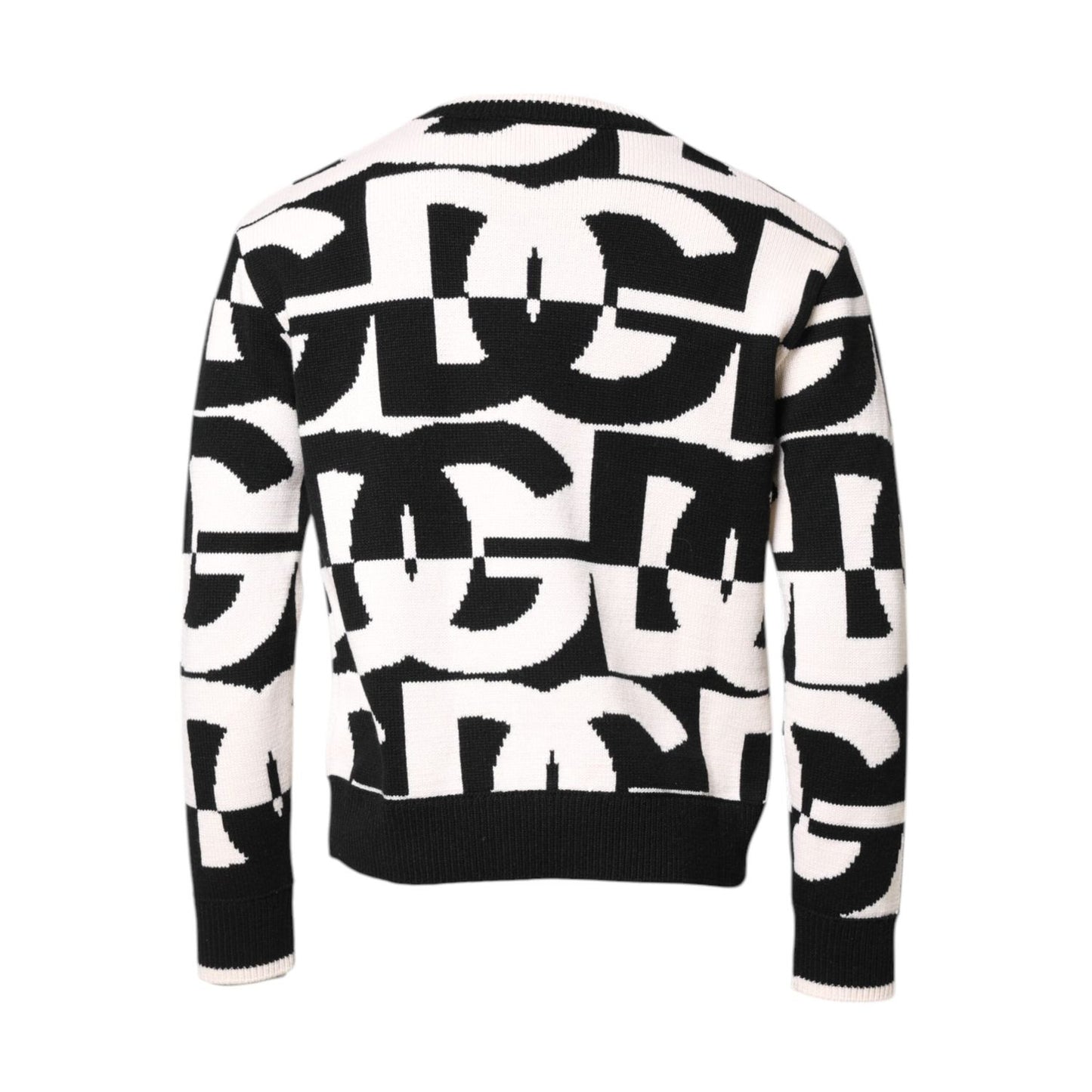 Dolce & Gabbana Black White Knit Logo Print Pullover Sweater