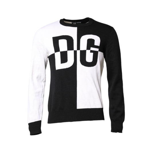 Dolce & Gabbana Black White Knit Logo Print Pullover Sweater