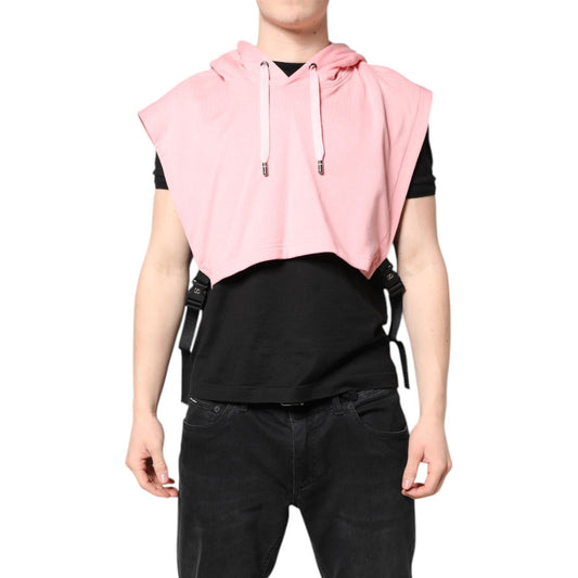 Dolce & Gabbana Pink Cotton Hooded Men Sportswear Vest Sweater