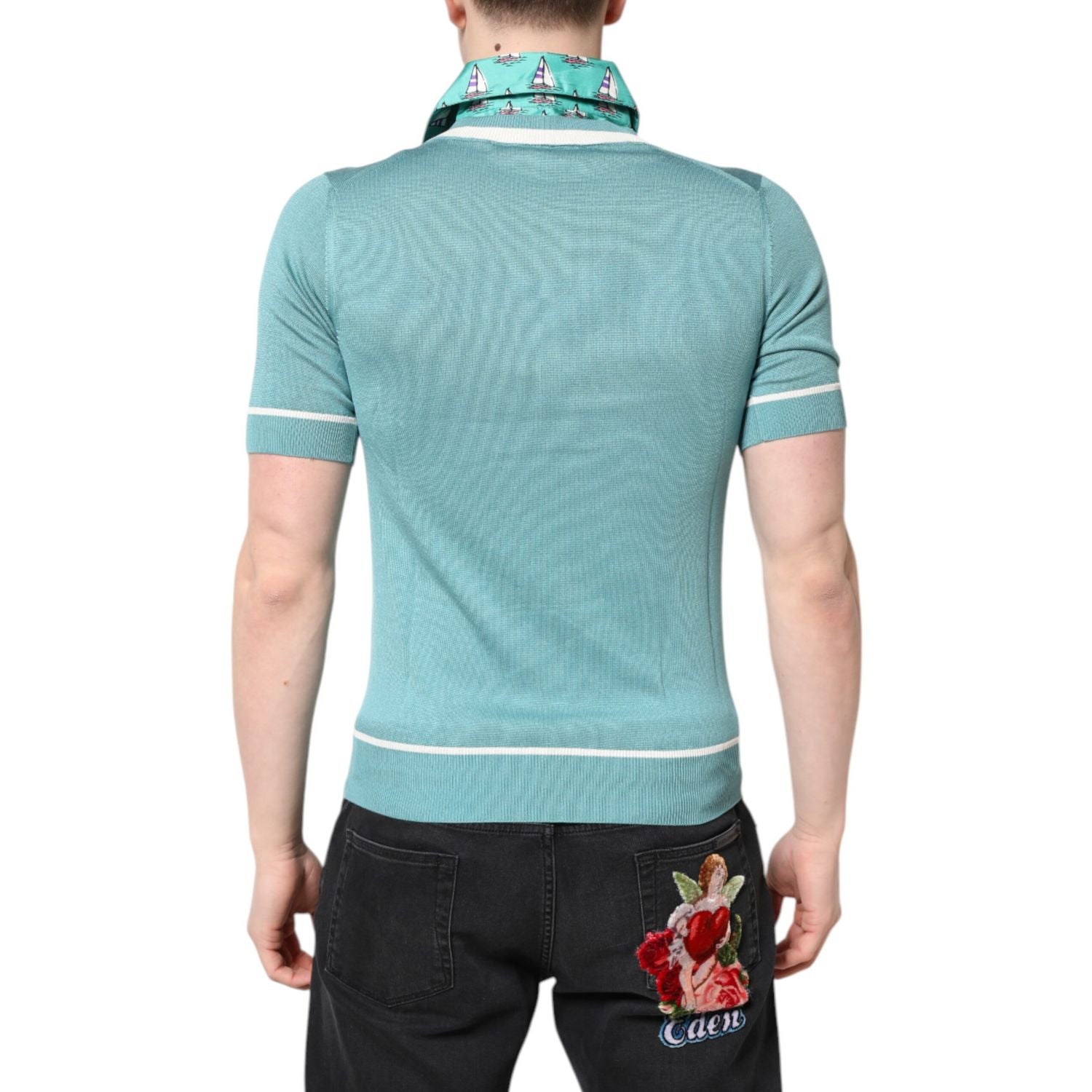 Dolce & Gabbana Green Printed Collared Short Sleeve T-shirt