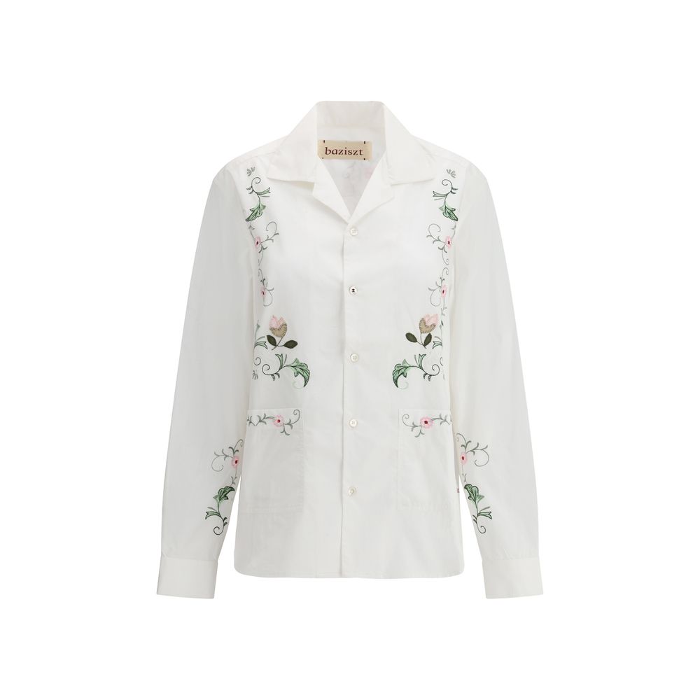Baziszt White Cotton Pattern Shirt