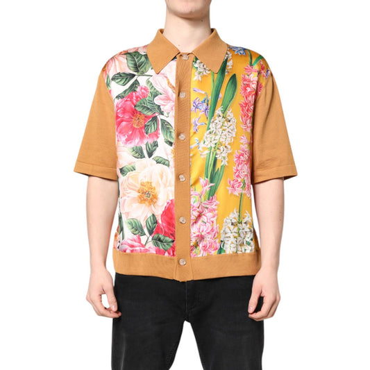 Dolce & Gabbana Brown Floral Collared Short Sleeve T-shirt TSH90329-48