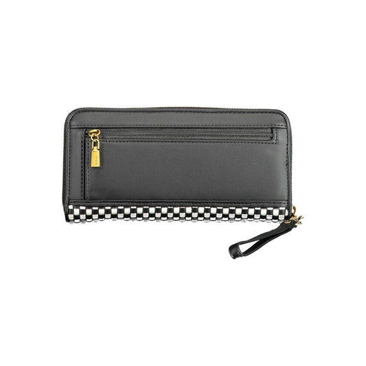 Guess Jeans black polyethylene women's wallet with compartments, zip closure, and stylish design for modern women.