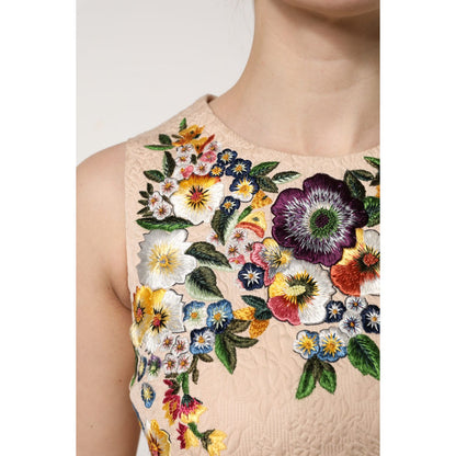 Dolce & Gabbana Beige Floral Embroidery Sleeveless Tank Top
