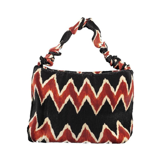 Desigual black polyester women's handbag with bold zigzag pattern and braided handle, featuring an iconic logo for stylish statement.