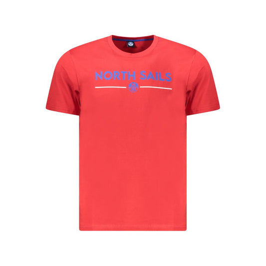 North Sails Red Cotton Men T-Shirt with Logo and Print, Crew Neck, 100% Cotton, Casual Sophistication for Trendsetting Style.