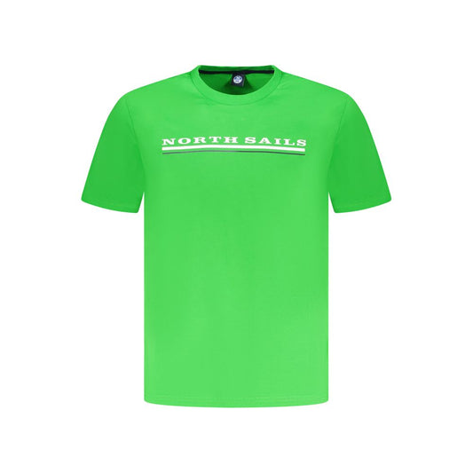 North Sails green cotton men's t-shirt with short sleeves and crew neck, featuring a bold print and logo. Casual fashion statement.