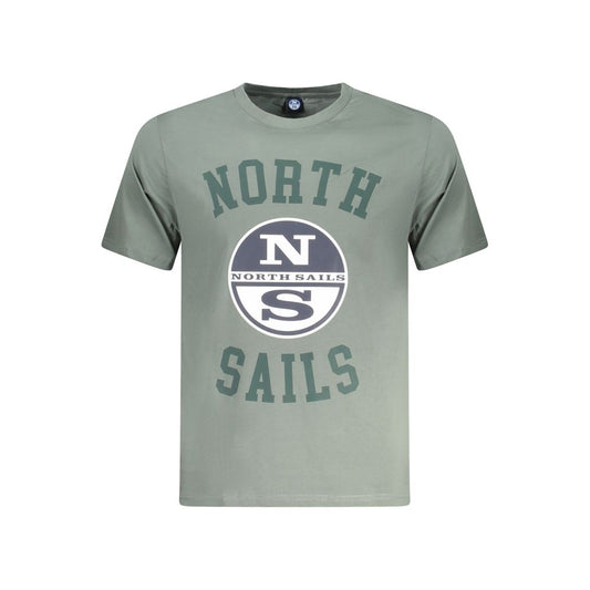 North Sails green cotton men's t-shirt with printed logo, showcasing nautical style and comfort in a short sleeve crew neck design.