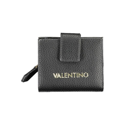Valentino Bags black polyethylene wallet with logo, zip coin purse, card slots, and contrasting details, luxury design.
