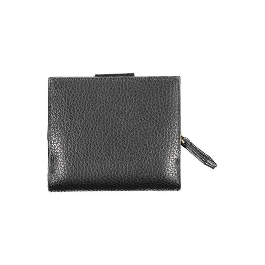 Valentino Bags black polyethylene wallet with zip coin purse, card slots, and logo detail.