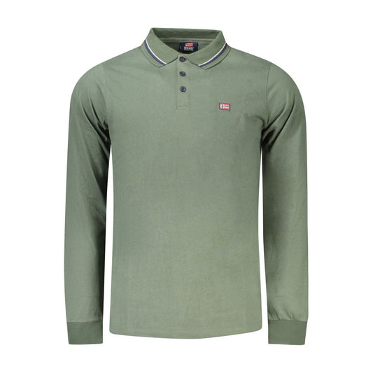 Norway 1963 green cotton men’s polo shirt, featuring long sleeves and signature embroidery with contrasting collar details.