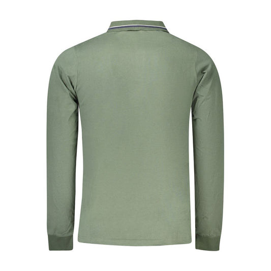 Back view of Norway 1963 Green Cotton Men Polo Shirt, long-sleeved with contrasting collar, showcasing casual luxury and durability.