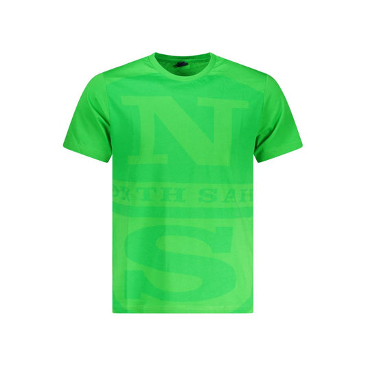 North Sails green cotton men's T-shirt with logo, bold print, and crew neck; stylish and comfortable, ideal for adventure seekers.