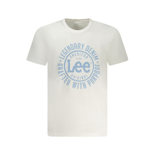 Lee white cotton men’s T-shirt with logo print, crew neck, and short sleeves, crafted from 100% breathable cotton for casual style.
