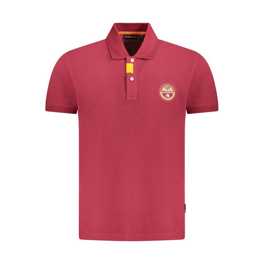 Napapijri red cotton men's polo shirt with logo and two-button placket, perfect for a stylish casual look.