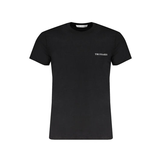 Trussardi black cotton t-shirt with short sleeves, crew neck, and logo print on front.