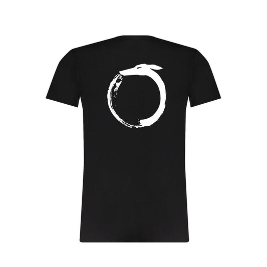 Trussardi black cotton T-shirt with short sleeves, crew neck, and distinctive logo print on the back.