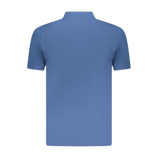 Back view of U.S. Grand Polo Blue Cotton Men Polo Shirt with short sleeves and Korean collar, showcasing minimalist design.