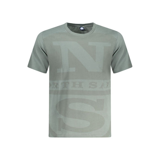 North Sails green cotton men's t-shirt with crewneck and logo print, showcasing casual style and comfort in 100% soft cotton.
