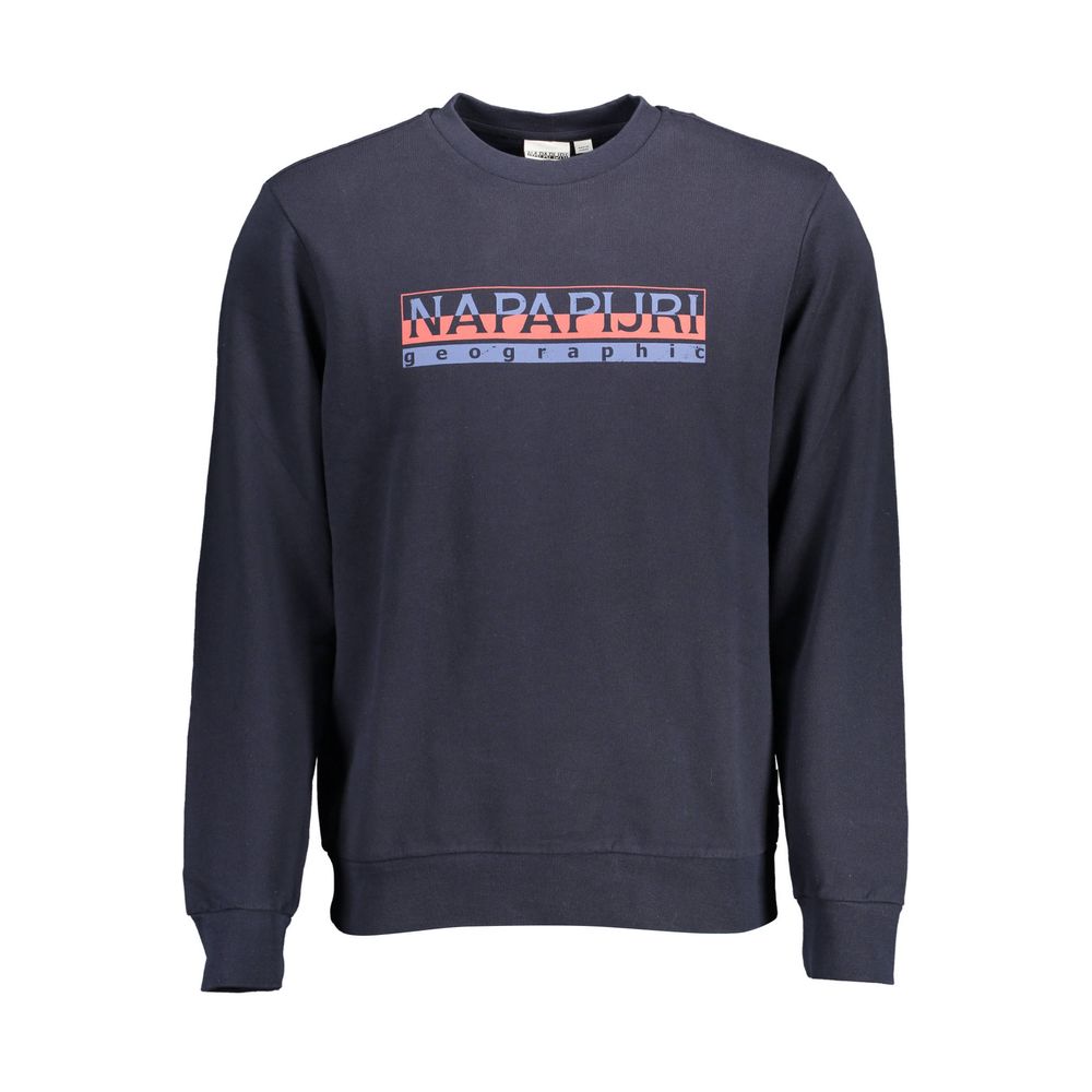 Napapijri Blue Cotton Men Sweater with logo and crew neck design