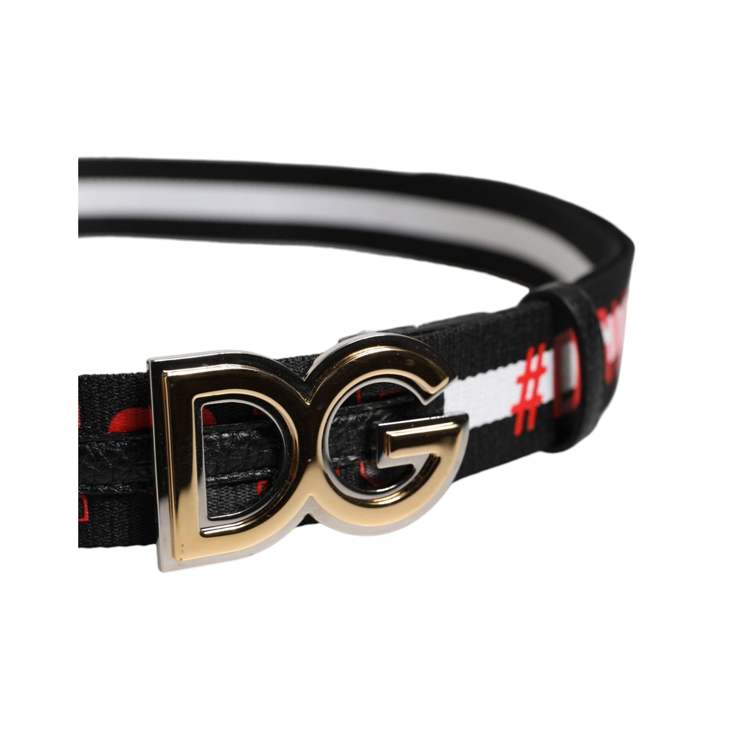 Dolce & Gabbana Black Cotton Logo Print DG Buckle Belt