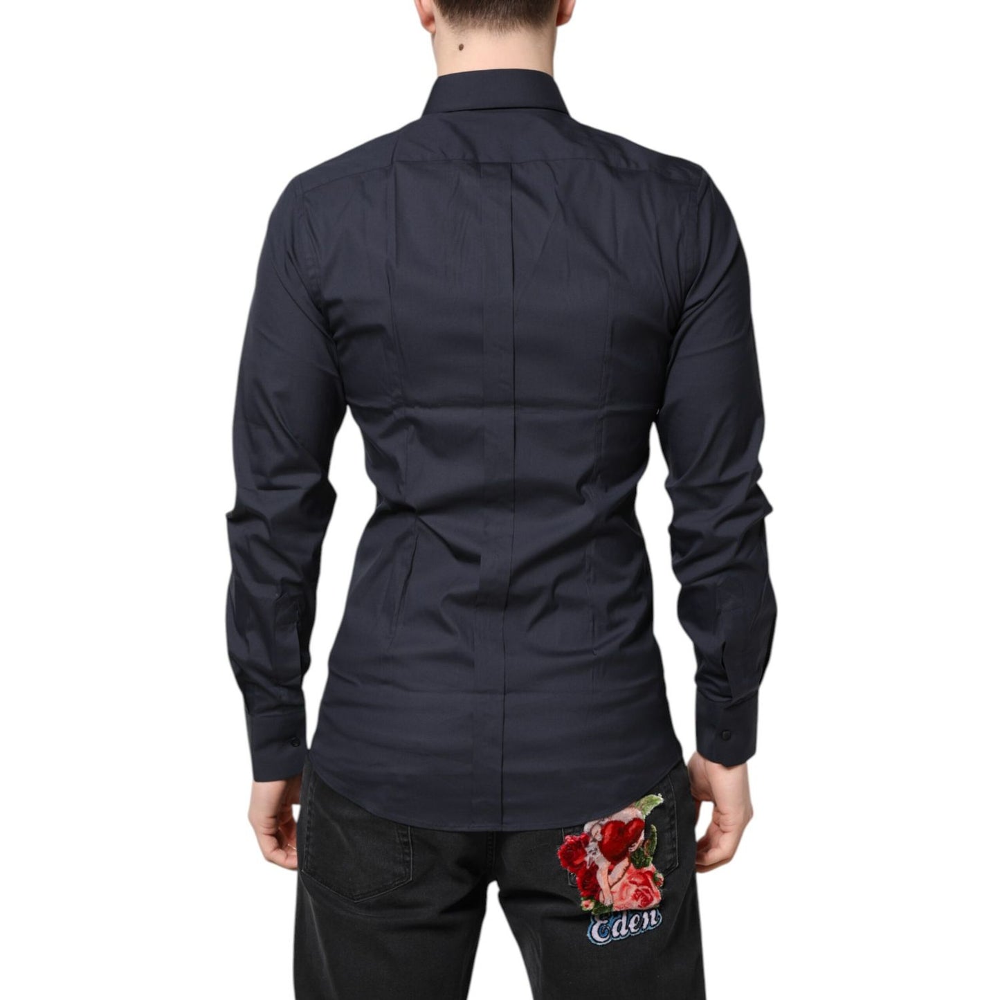 Dolce & Gabbana Dark Blue GOLD Cotton Dress Formal Shirt