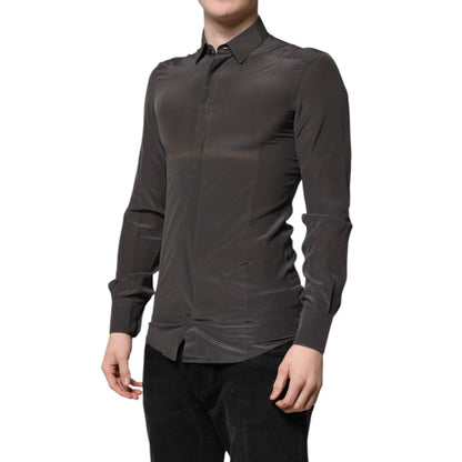 Dolce & Gabbana Dark Gray Silk GOLD Dress Formal Shirt