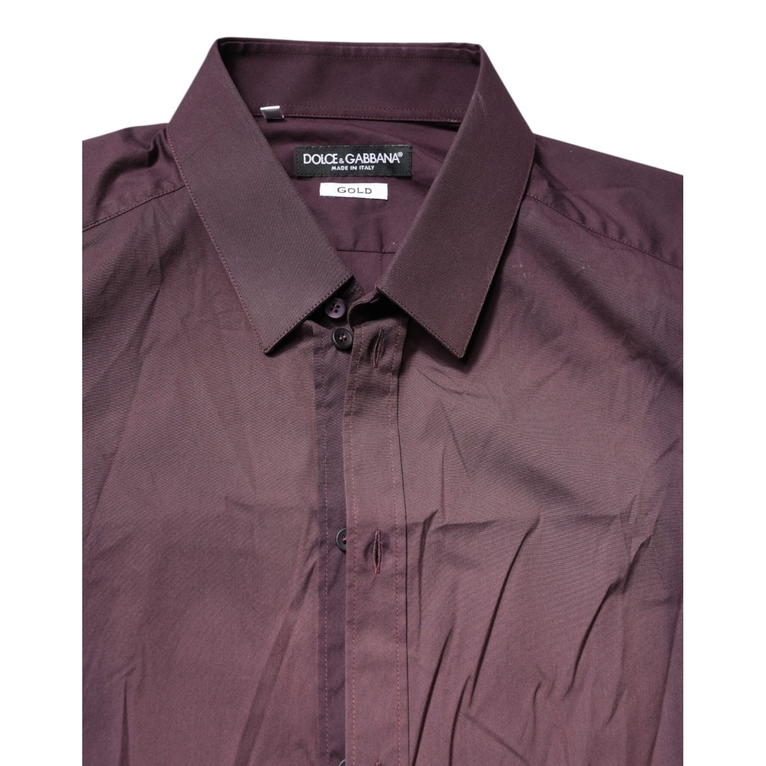 Dolce & Gabbana Burgundy Cotton GOLD Long Sleeves Shirt