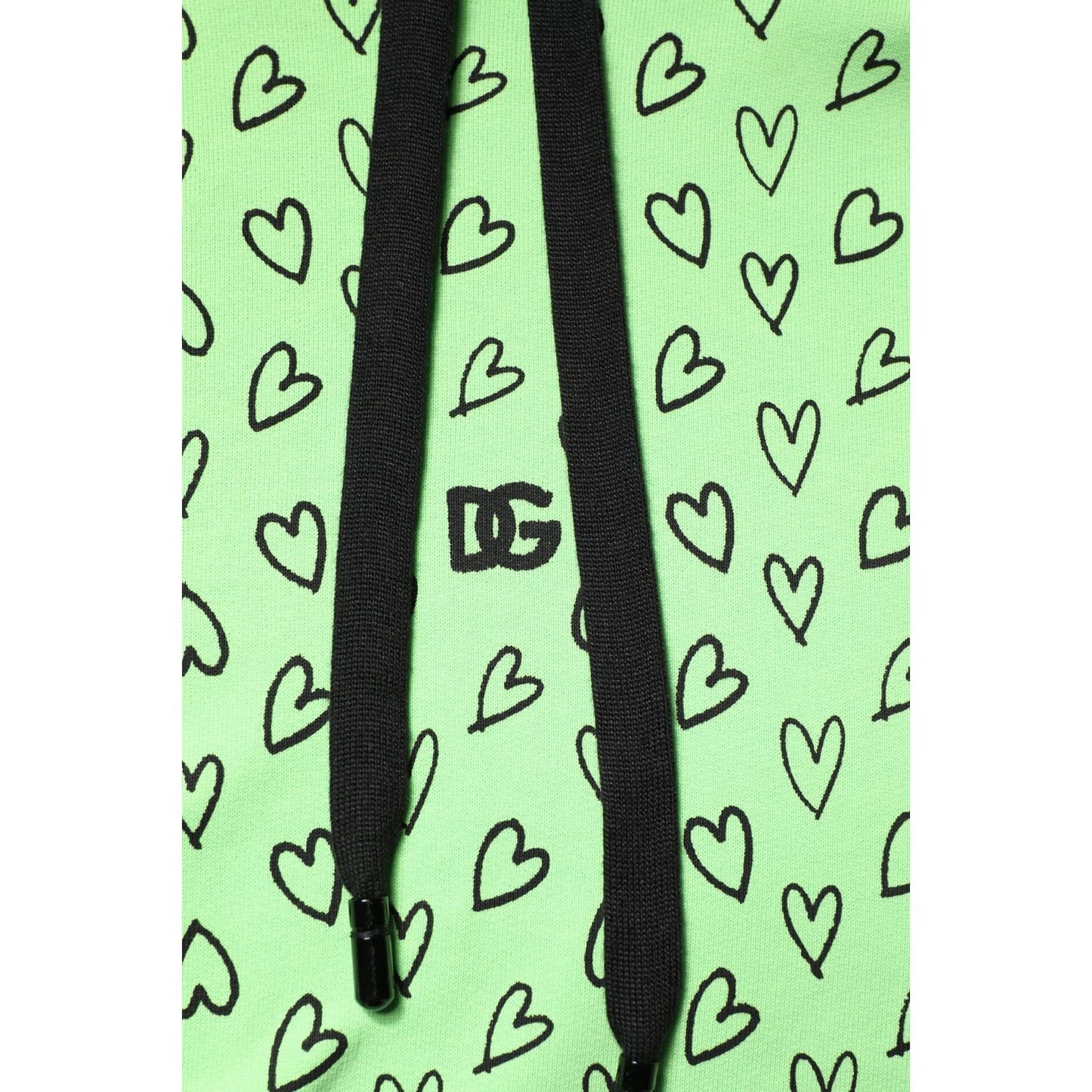 Dolce & Gabbana Green Cotton Logo Heart Print Hooded Sweater TSH90267-54