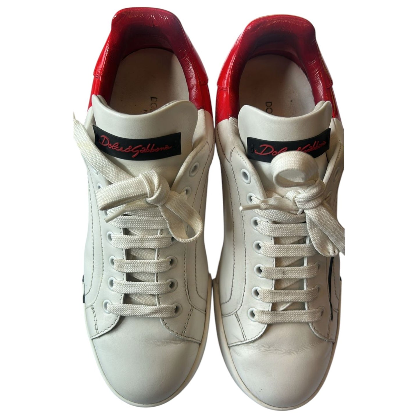 Dolce & Gabbana White Red Logo Portofino Sneakers Shoes