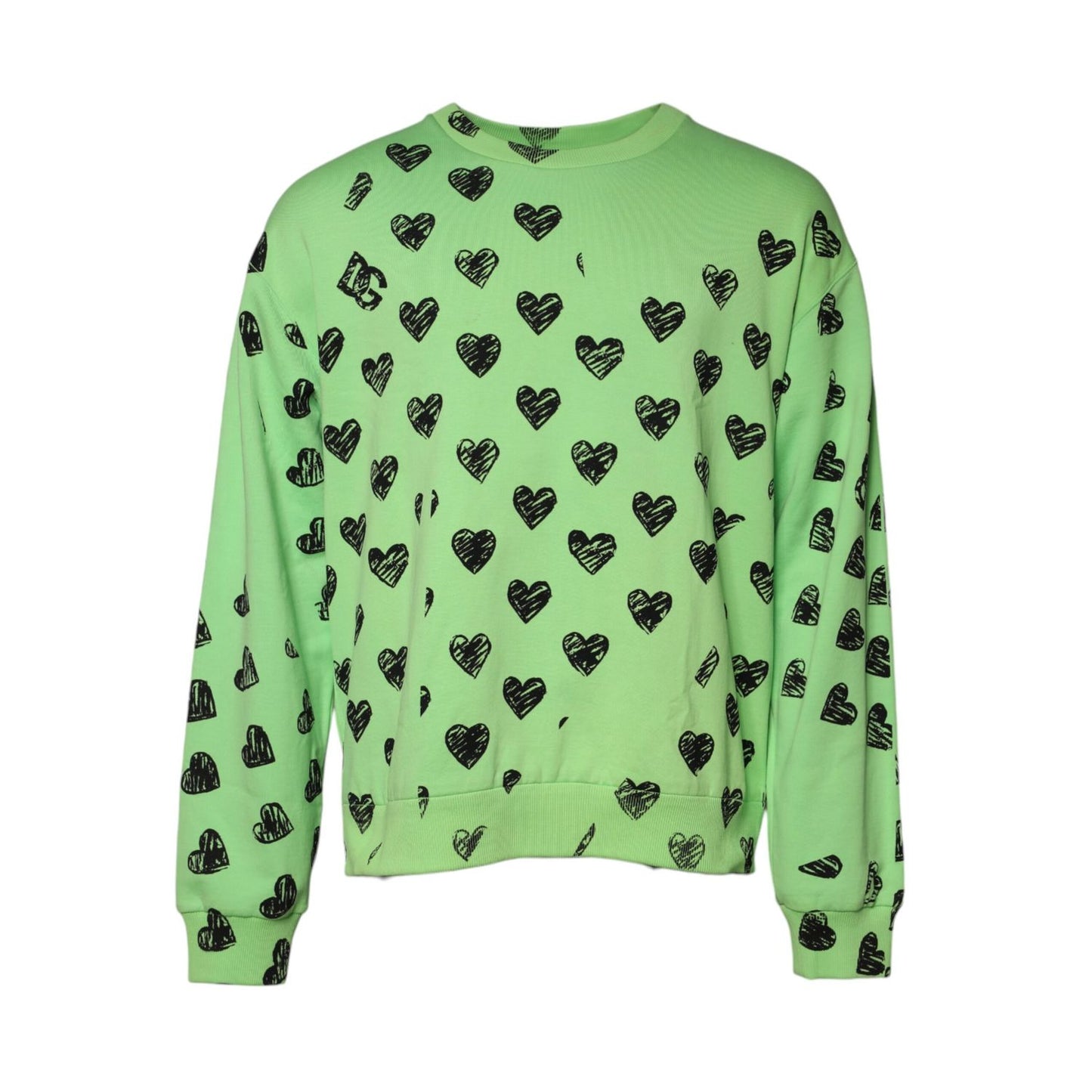 Dolce & Gabbana Green Heart Print Crew Neck Pullover Sweater