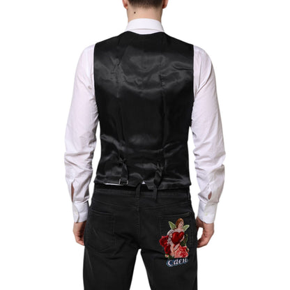 Dolce & Gabbana Black Wool Waistcoat Dress Formal Vest