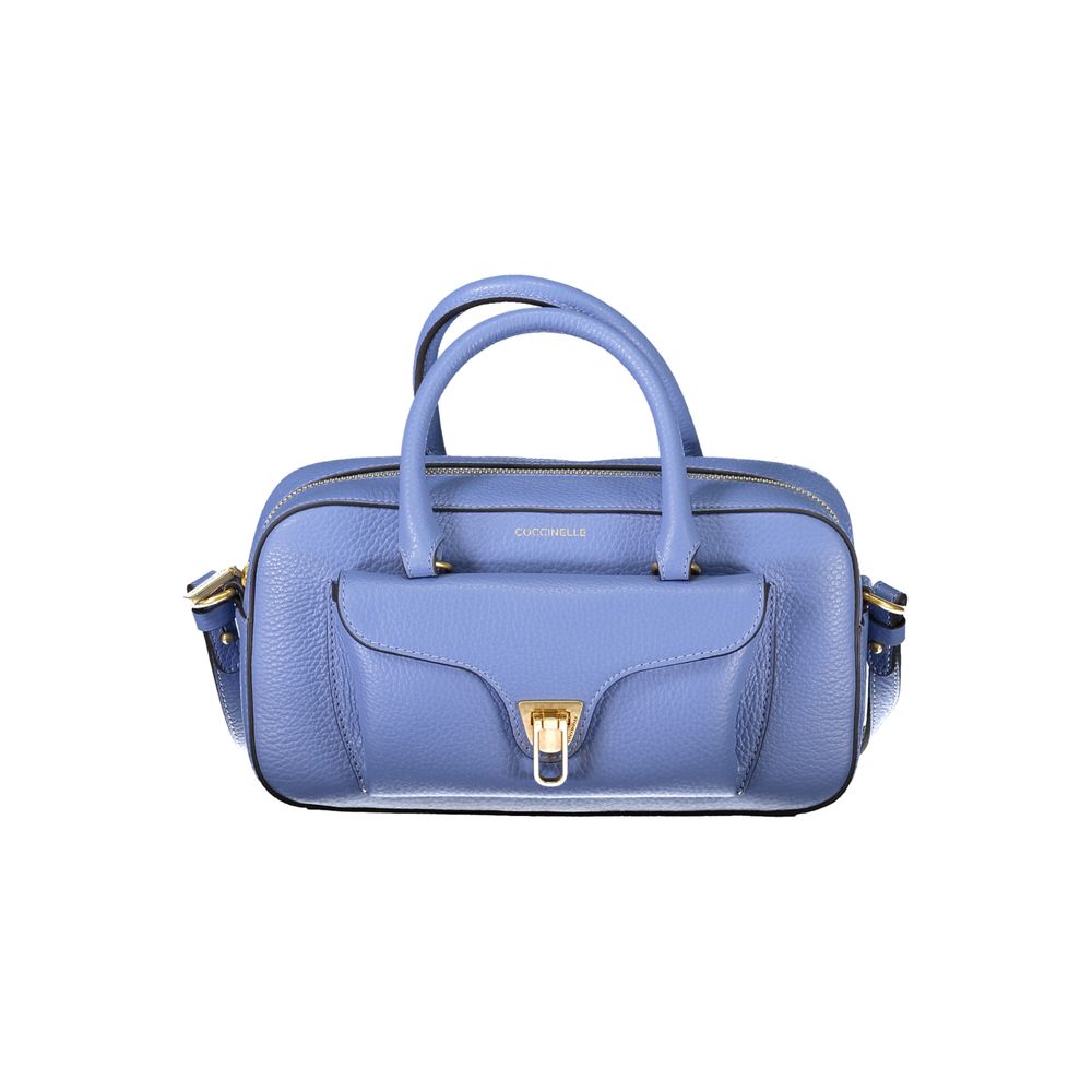 Coccinelle Light Blue Leather Women Handbag with adjustable strap, showcasing premium leather and elegant design.