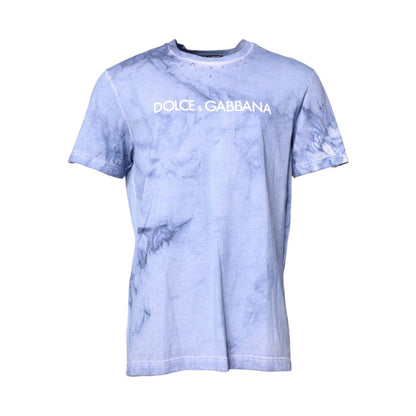 Dolce & Gabbana Blue Cotton Logo Print Crew Neck T-shirt