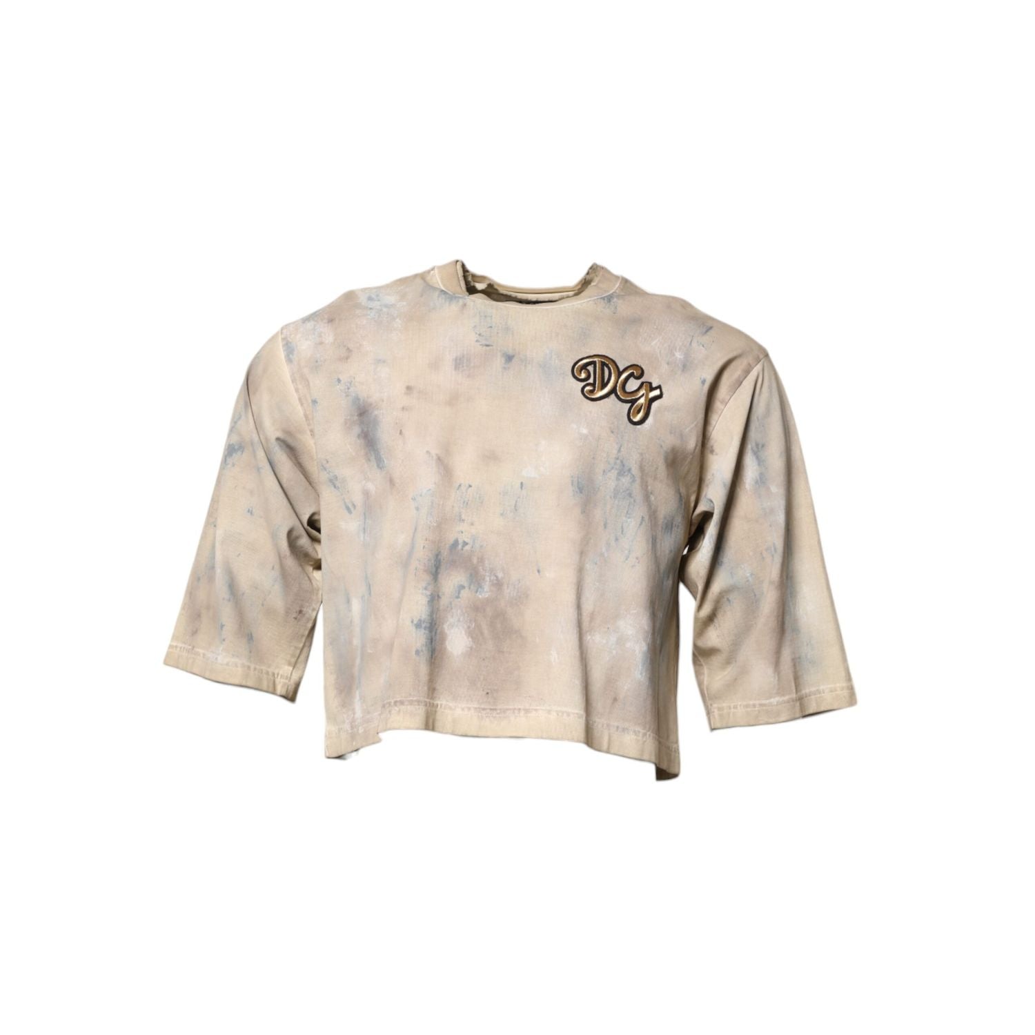 Dolce & Gabbana Beige Tie Dye DG Embroidery Cropped T-shirt