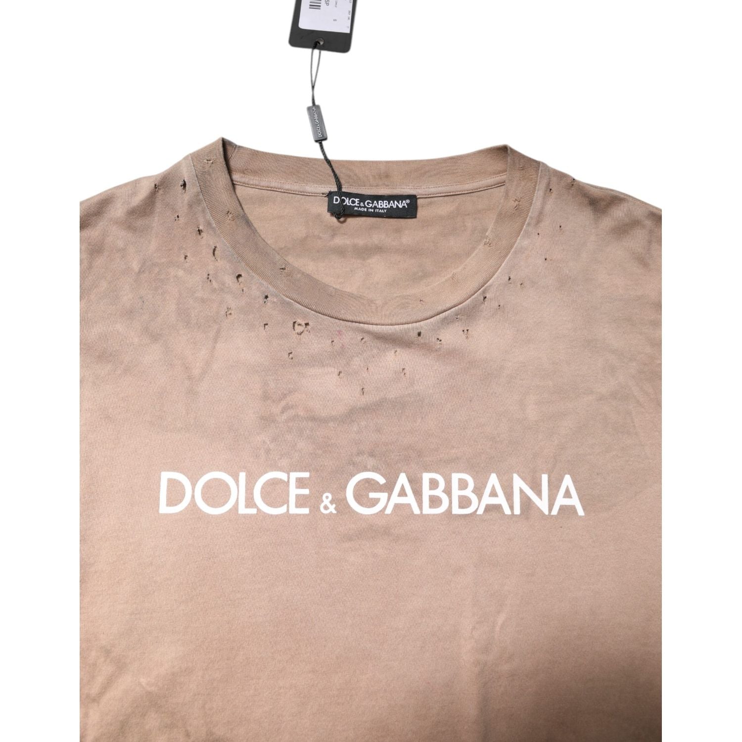 Dolce & Gabbana Beige Tie Dye Logo Print Cropped T-shirt